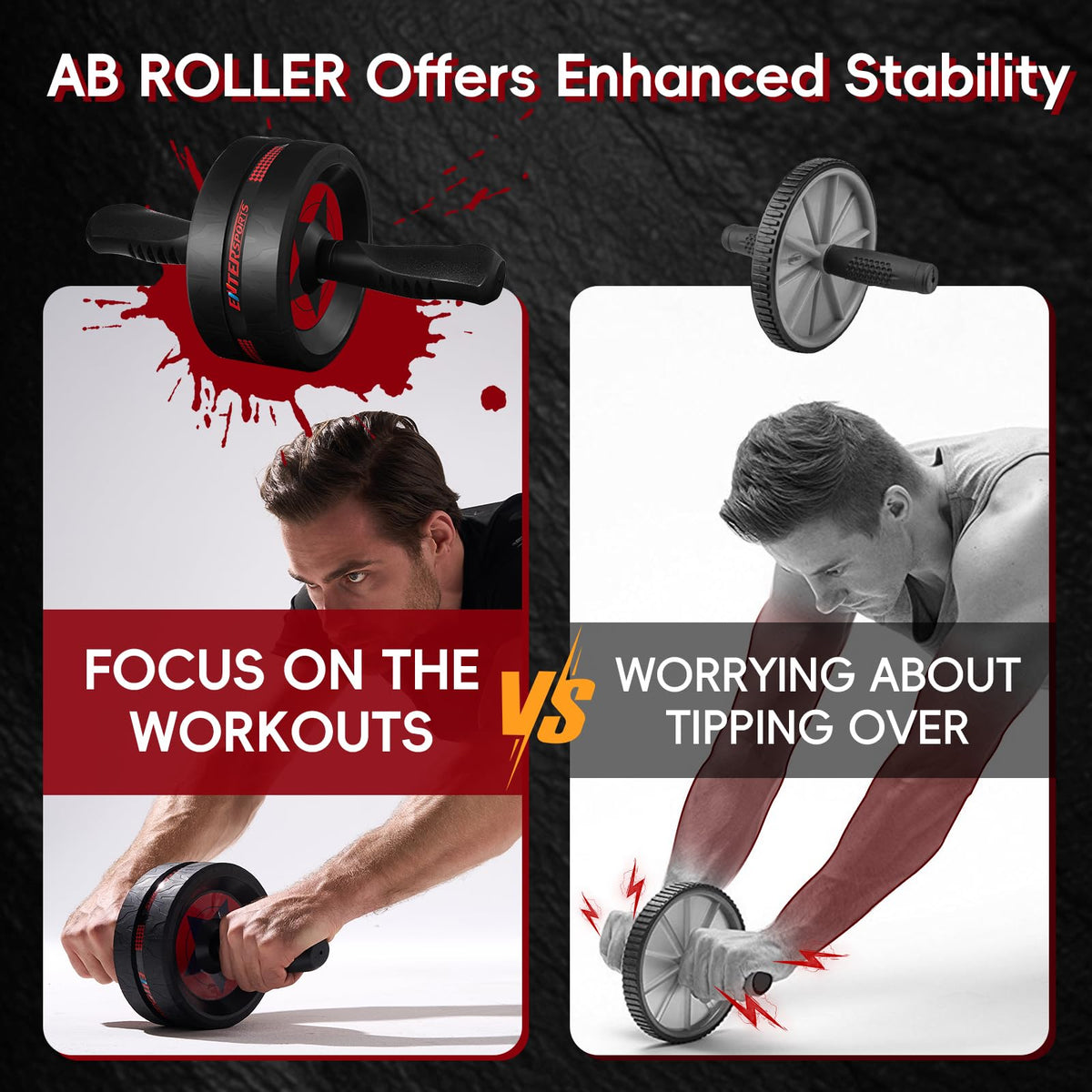 EnterSports Ab Roller Wheel for Abs Workout - Abdominal Exercise Equipment with 2 Knee Pads for Home Gym, Core Strength Training, Fitness Equipment for Men & Women (Red) 🍁 All In One Marketplace Canada