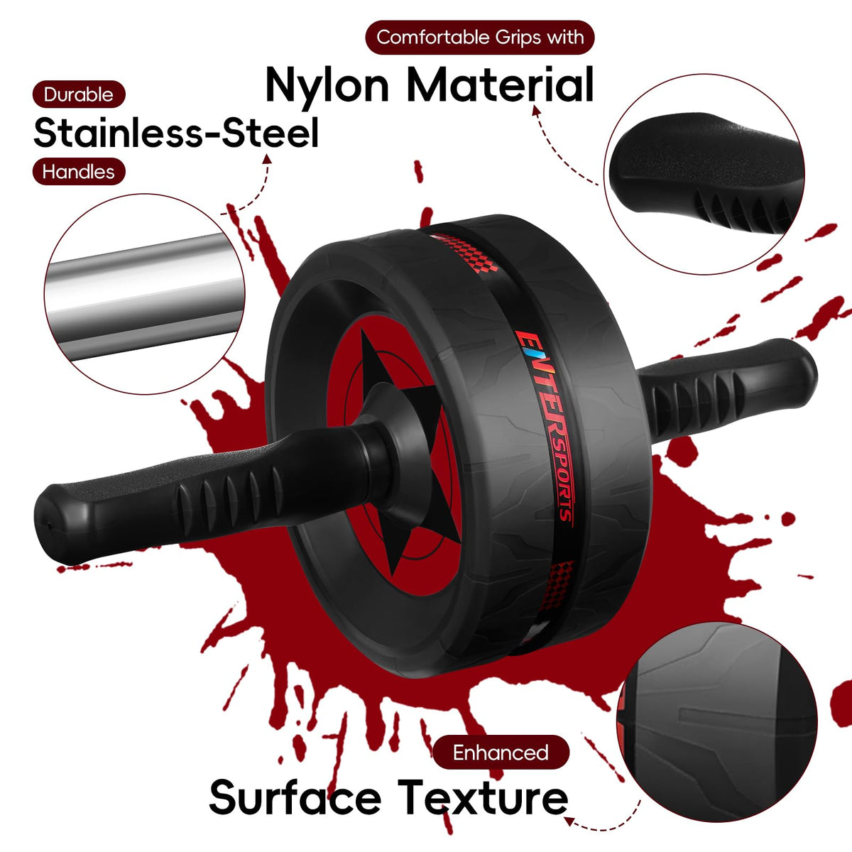 EnterSports Ab Roller Wheel for Abs Workout - Abdominal Exercise Equipment with 2 Knee Pads for Home Gym, Core Strength Training, Fitness Equipment for Men & Women (Red) 🍁 All In One Marketplace Canada