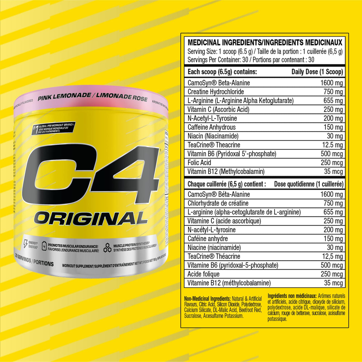 Cellucor C4 Original Pre Workout Powder - Sugar Free Preworkout Energy for Men & Women - 150mg Caffeine, Beta Alanine, Creatine - Pink Lemonade, 30 Servings 🍁 All In One Marketplace Canada
