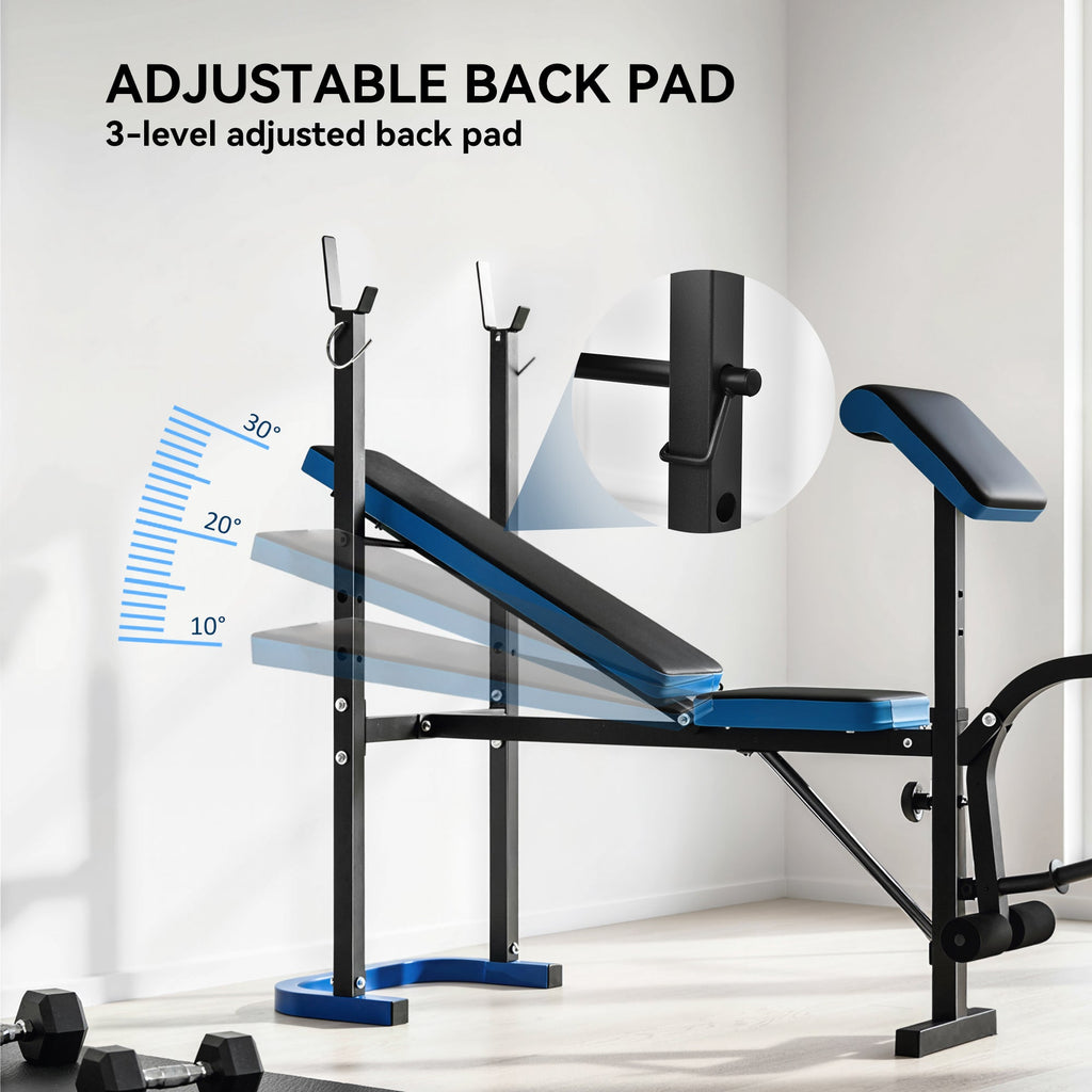 Adjustable Weight Bench with Barbell Rack and Leg Developer for Weight Lifting and Strength Training Multifunctional Workout Station for Home Gym Fitness, Black