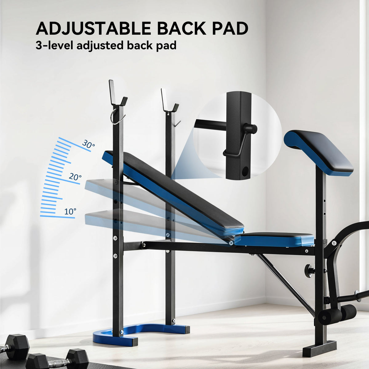Adjustable Weight Bench with Barbell Rack and Leg Developer for Weight Lifting and Strength Training Multifunctional Workout Station for Home Gym Fitness, Black