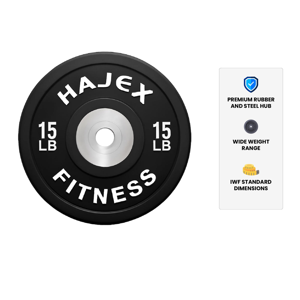HAJEX Olympic Competition Steel Hub Bumper Plates Colored - 15, 25, 35, 45, 55 LB