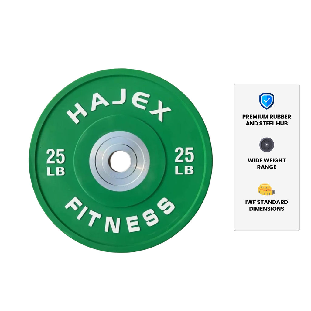 HAJEX Olympic Competition Steel Hub Bumper Plates Colored - 15, 25, 35, 45, 55 LB