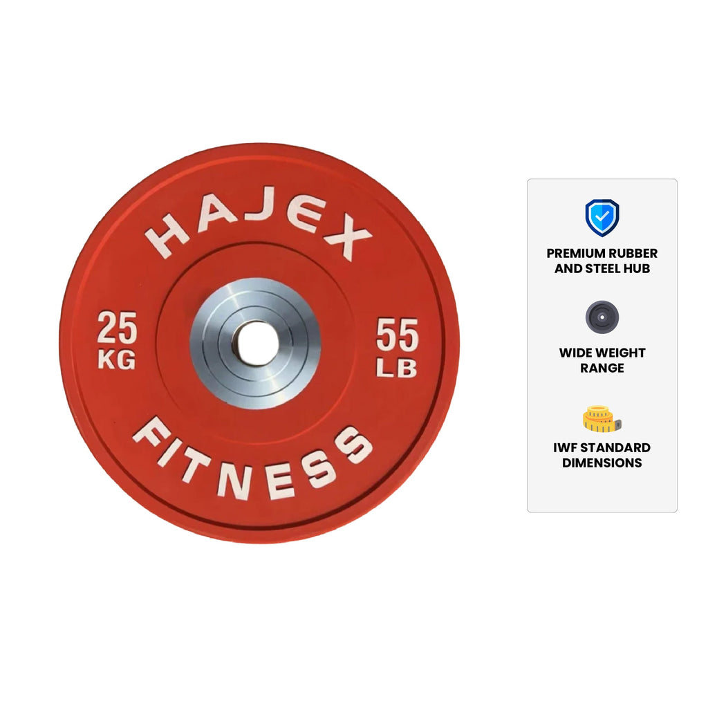 HAJEX Olympic Competition Steel Hub Bumper Plates Colored - 15, 25, 35, 45, 55 LB
