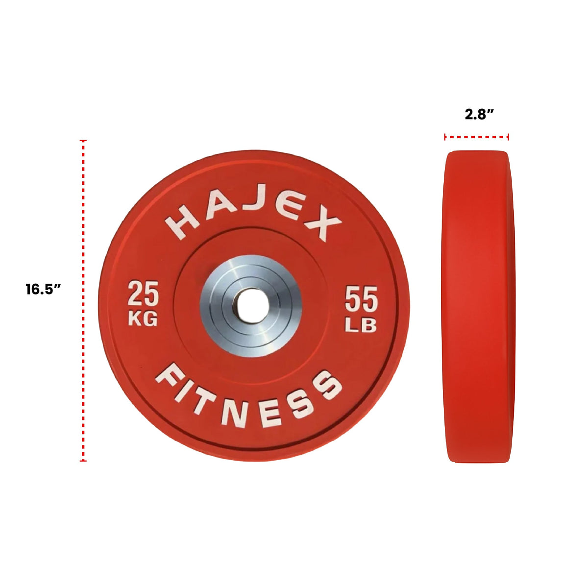 HAJEX Olympic Competition Steel Hub Bumper Plates Colored - 15, 25, 35, 45, 55 LB