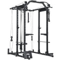 Multi-Functional Power Rack, Smith Machine Cable Crossover System with Pull Up Bar, Lat-Pull Down System, Landmine