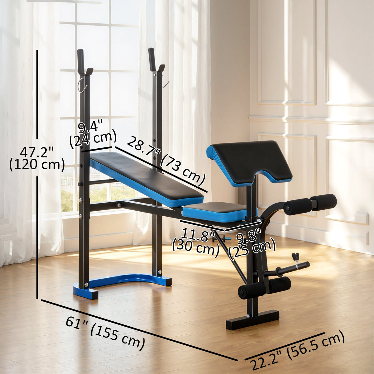 Adjustable Weight Bench with Barbell Rack and Leg Developer for Weight Lifting and Strength Training Multifunctional Workout Station for Home Gym Fitness, Black
